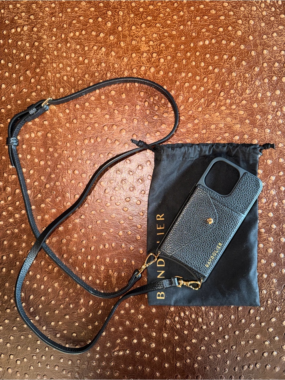 Bandolier Black Pebbled Leather Crossbody Phone Case - IPHONE 13 pro